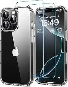 3-in-1 Case with 2 Screen Protectors, Military Shock Protection, Never Yellowing, Transparent Case
